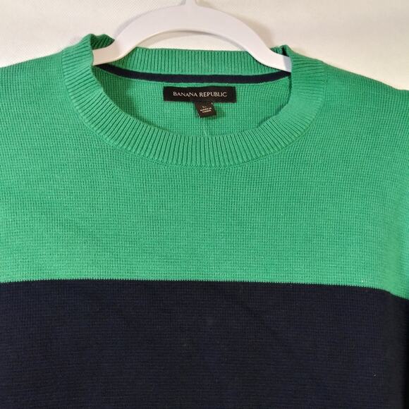 Banana Republic Men's Coolmax Green Stripe Pull Over Sweater Size L - Picture 4 of 10